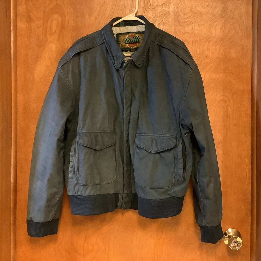 Vintage G-lll Pelle Global Identity Leather Bomber Flight Jacket Green Size L